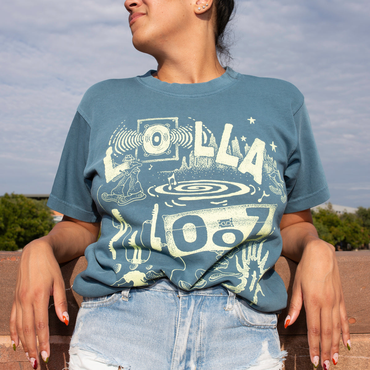 Lolla Collage Lineup Tee - Pebble Blue