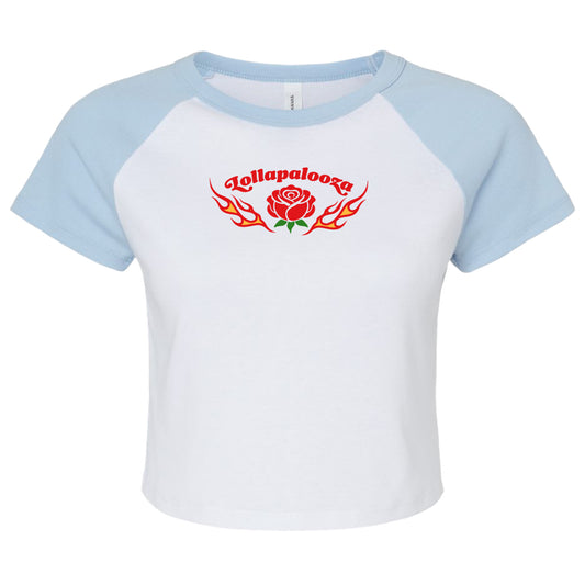Women's Rose and Flame Baby Tee - Blue